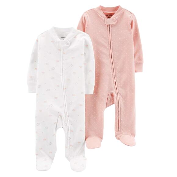 Carter's Other - Carter's Baby 2 Pack Ivory Sleep N' Play Zip Up Cotton Body Suit NWT Sz 6 Months